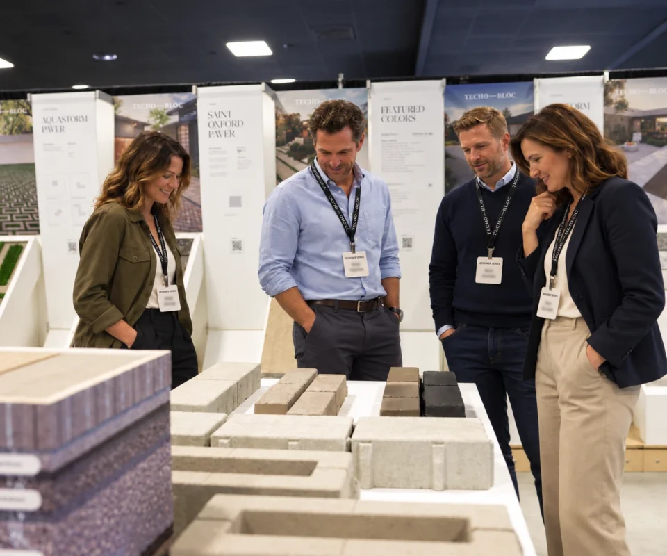 Designers reviewing paver samples at the Techo-Bloc Designer Series
